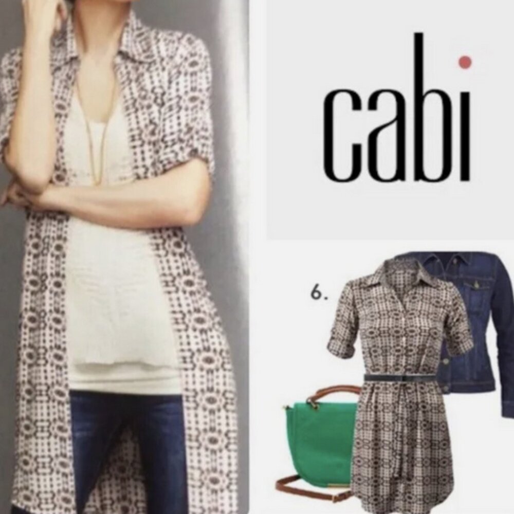 CABI #784 Colony Club Shirt Dress In Pinkish Tan & Black size M
